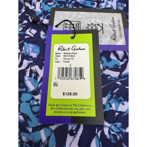 NWT Robert Graham Clubhouse Abstract Rose Golf Polo Shirt Purple LARGE $128 - Picture 4 of 8